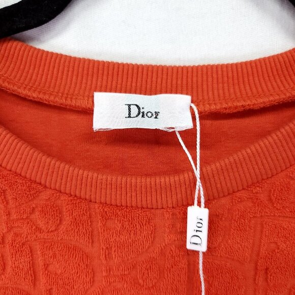 Dior Oblique Jacquard T-Shirt Womens Medium Orange Terry Crew Neck Cotton - Picture 3 of 14